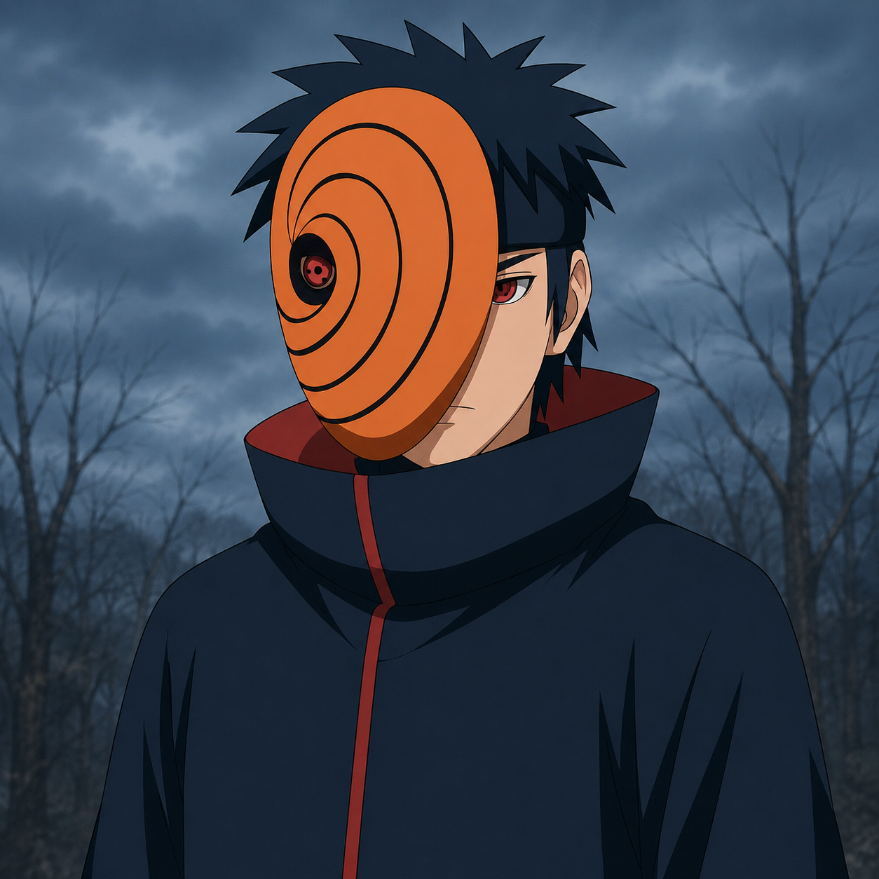 Tobi wearing a spiral mask for a Toon Tone round